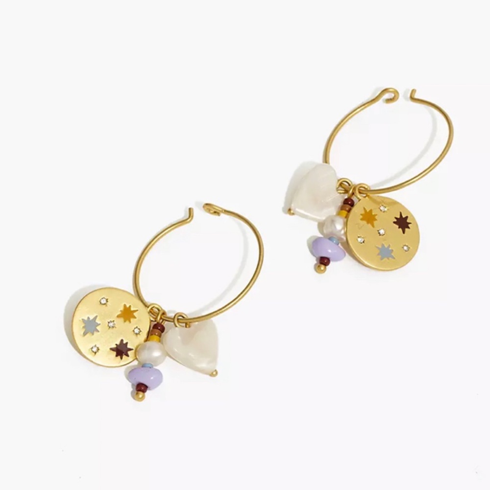 🆕 Madewell Spaced Out Mix and Match Charm Hoop Earrings NWT New!